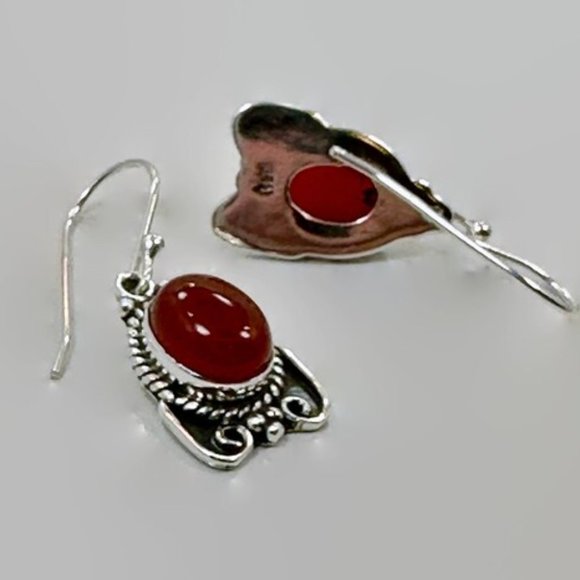 Red Carnelian  Earrings, Sterling Silver, Pierced, Red Stone, Dangle Earrings - Picture 4 of 4